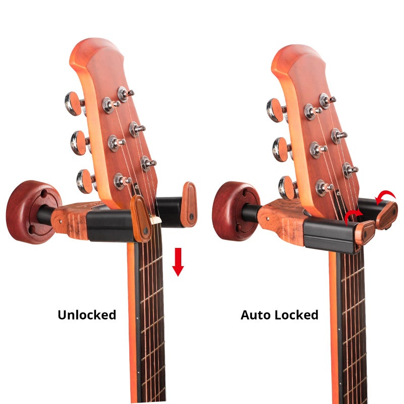 PUNK Guitar Wall Mount Guitar Hanger,Guitar Hook Guitar Stand,Auto Lock Guitar Wall Hanger,for Acoustic,Electric,Classical,Bass -2-pcs - Image 2